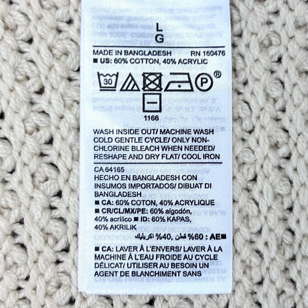 Old Navy Men's 100% Cotton Cable Knit Fishermen Cream Crewneck Sweater LARGE - Picture 6 of 8